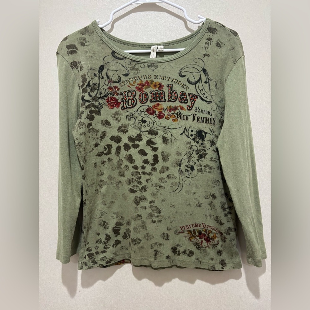 Susan Lawrence Bombay Parfums Green Long Sleeve Shirt, Women’s Medium